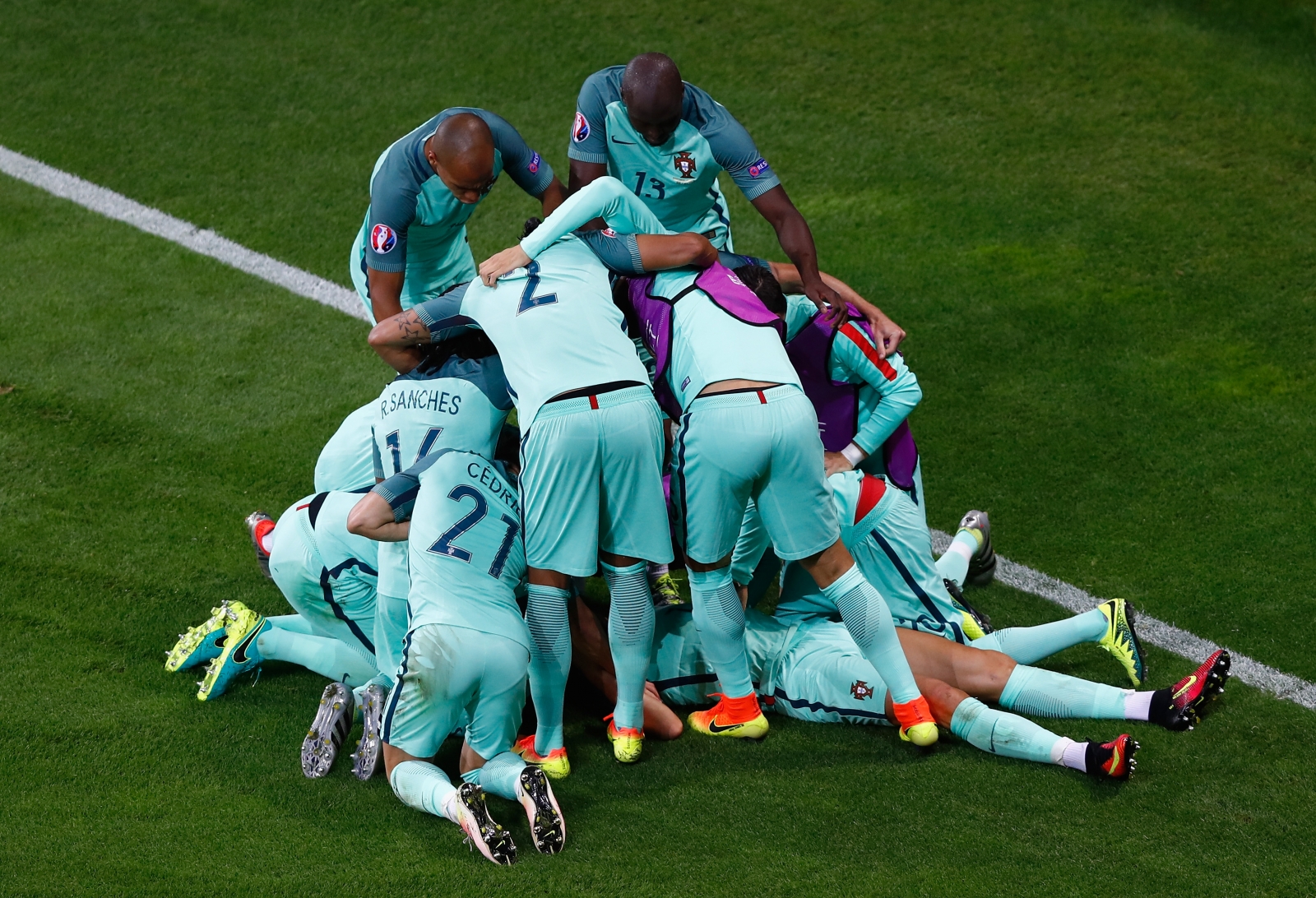 Portugal players celebrating Portugal players celebrating