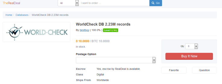 World-Check database for sale on Dark Web