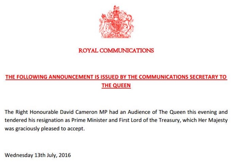 David Cameron resignation