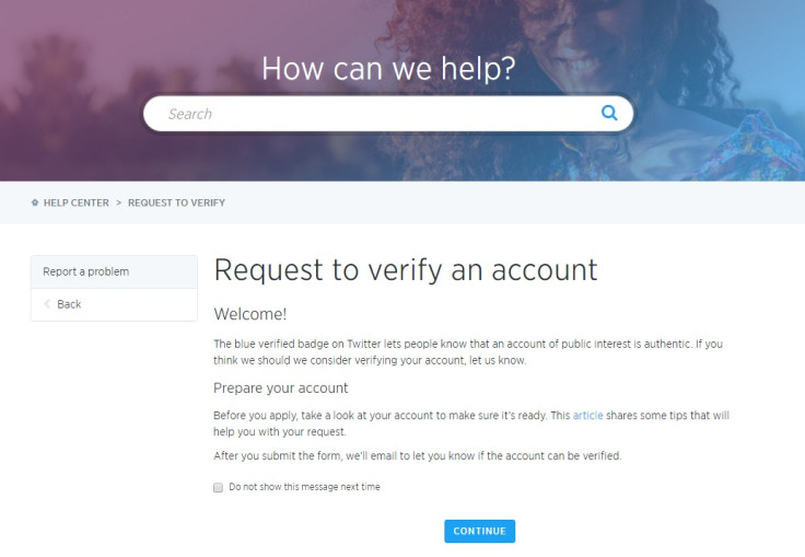 Twitter verification form
