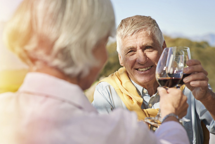 elderly couple drinking