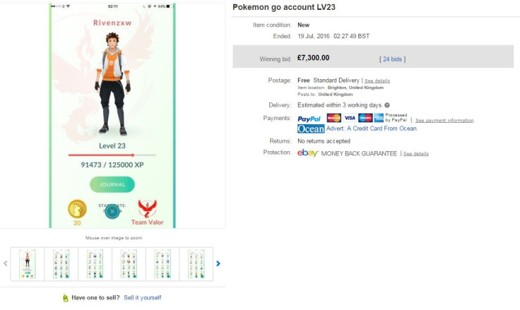 Pokemon Go account on eBay