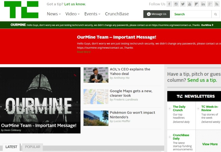 TechCrunch Homepage hacked