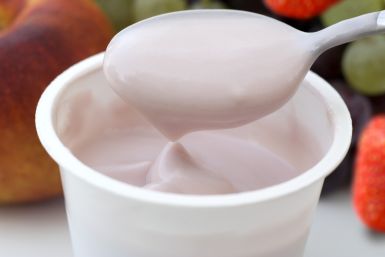 Fruit yoghurt with spoon