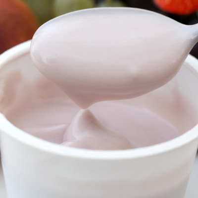 Fruit yoghurt with spoon