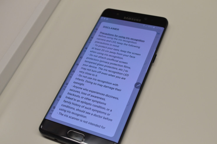 Samsung Note 7 iris scanner disclaimer