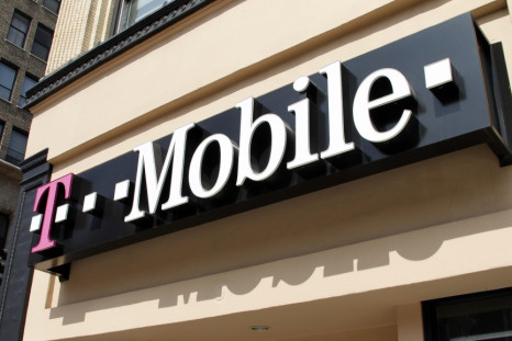 Signage for a T-Mobile store is pictured in downtown Los Angeles, California