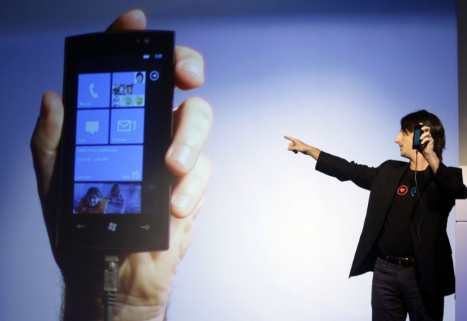 Microsoft's VP for Windows Phone Program Management Joe Belfiore presents "Windows phone 7." Microsoft showed a strong quarter, but has not built a strong presence in the mobile sector. Microsoft's VP for Windows Phone Program Management Joe Belfiore presents "Windows phone 7." Microsoft showed a strong quarter, but has not built a strong presence in the mobile sector.