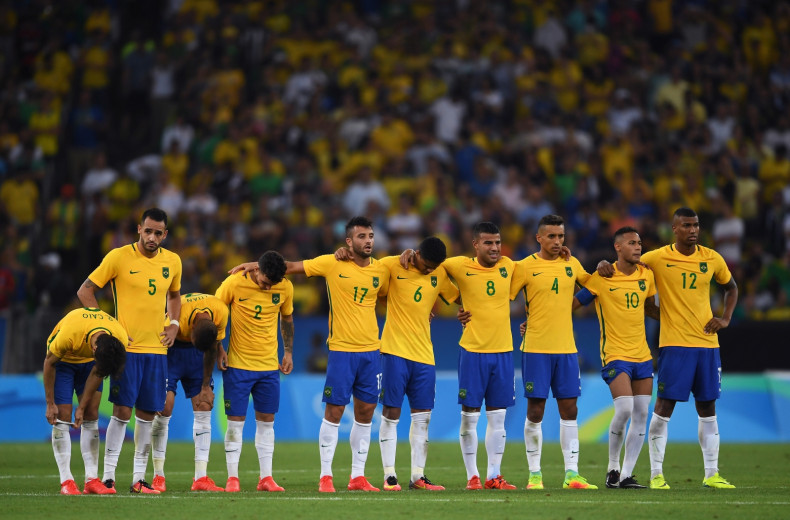 Brazil's players watch on