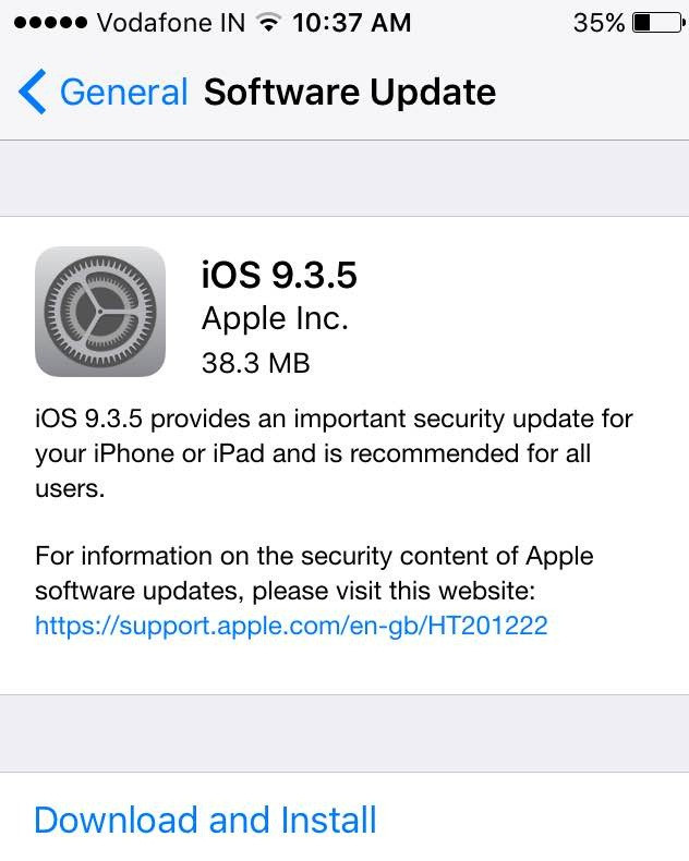 Apple releases iOS 9.3.5