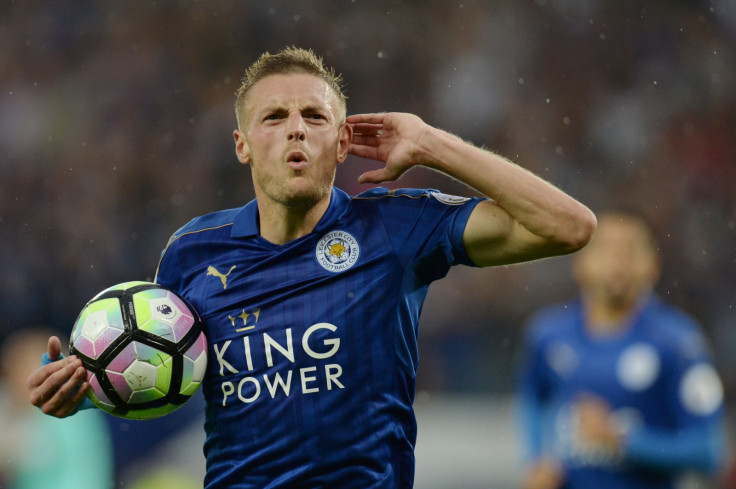 Jamie Vardy (right) scored his first Premier League goal 