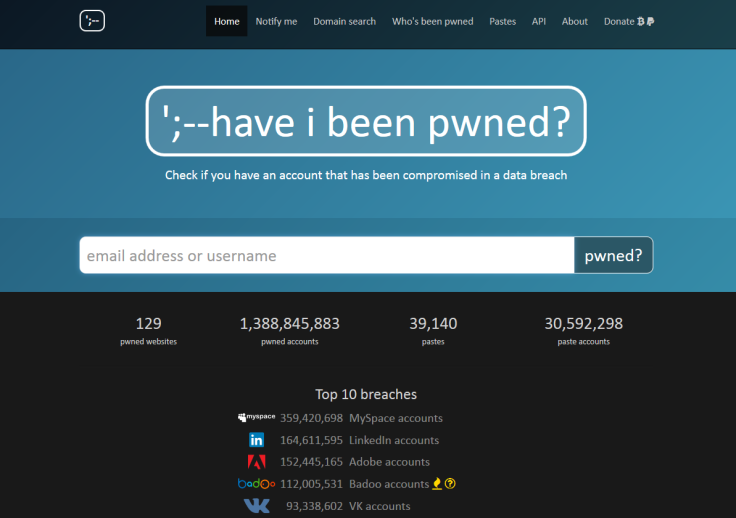 Have I Been Pwned Homepage