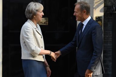 May and Tusk meet outside Number 10
