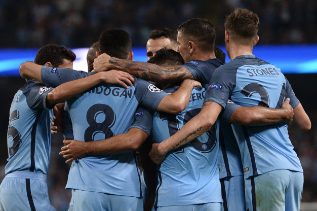 Manchester City celebrate at the Etihad Manchester City celebrate at the Etihad