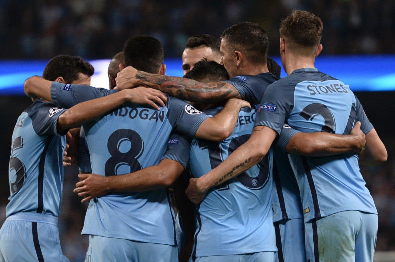 Manchester City celebrate at the Etihad