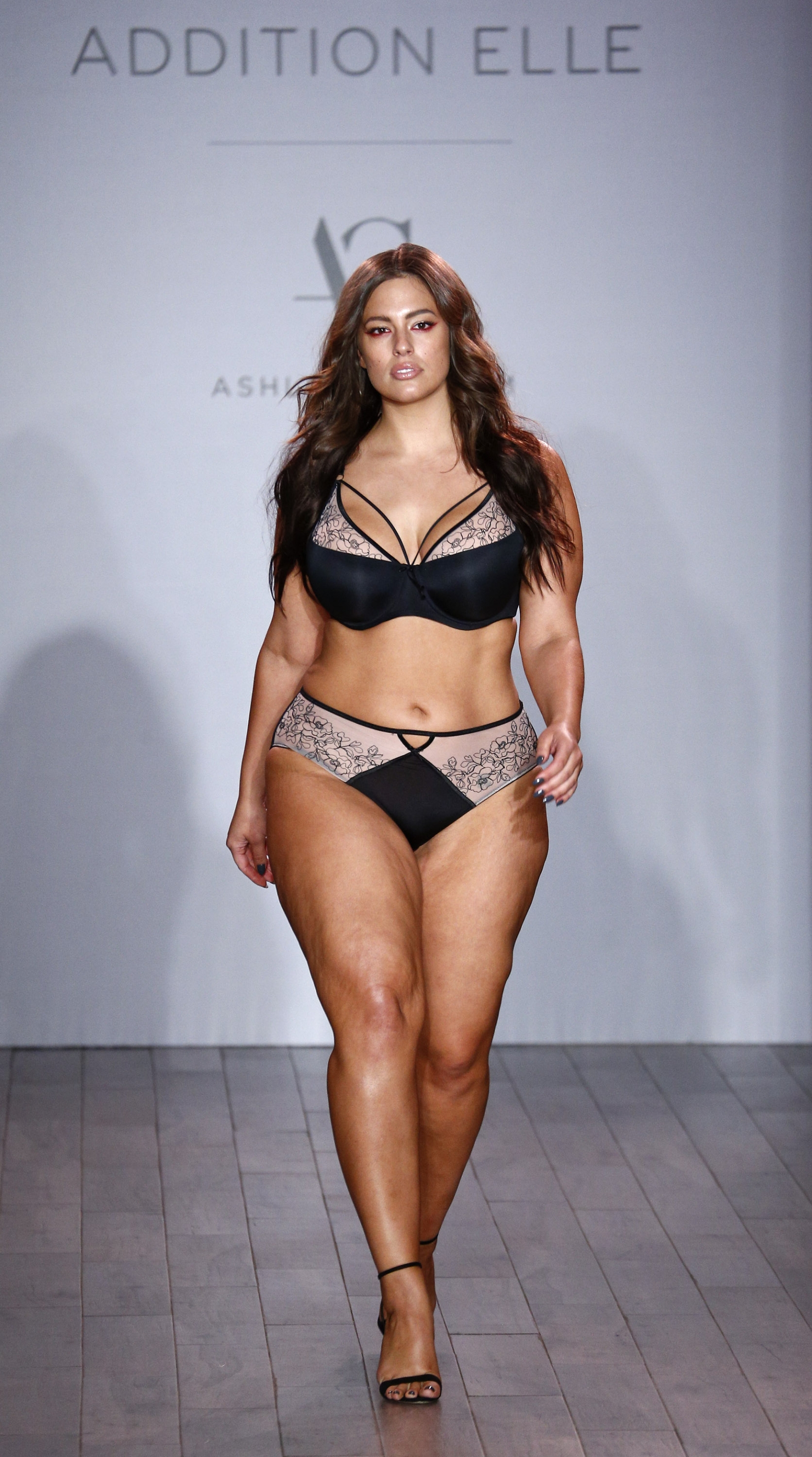 New York Fashion Week Plus Size Model Ashley Graham Models Lingerie On