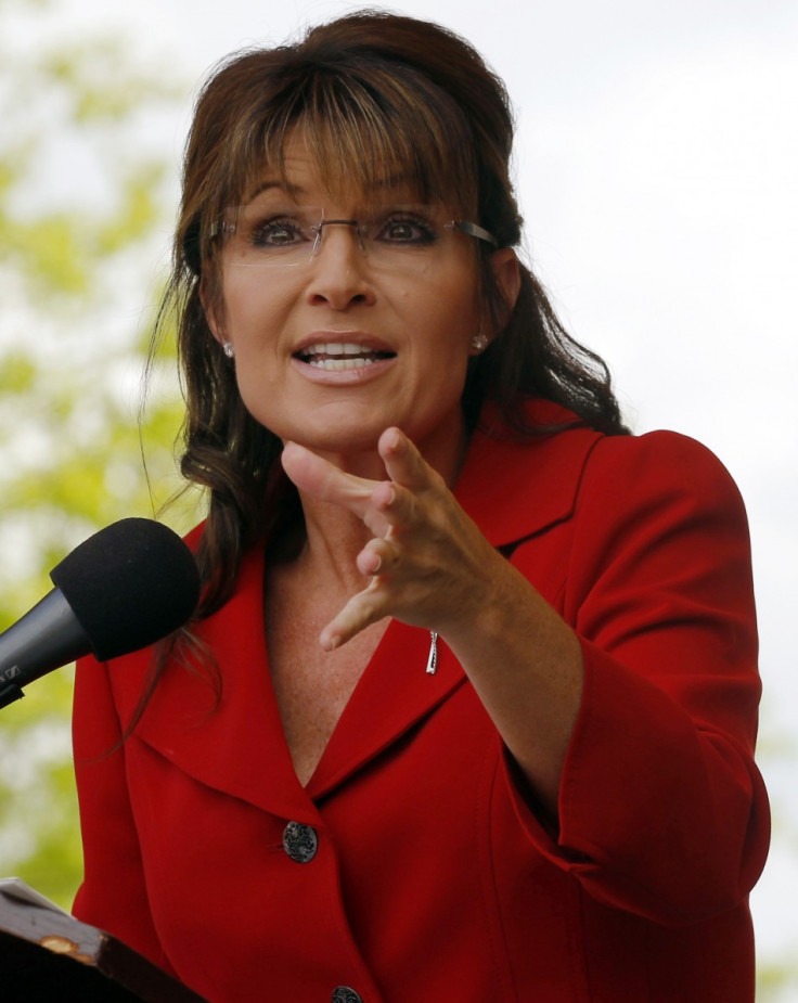 Former Alaska Governor Sarah Palin speaks at a Tea Party Express rally in Manchester
