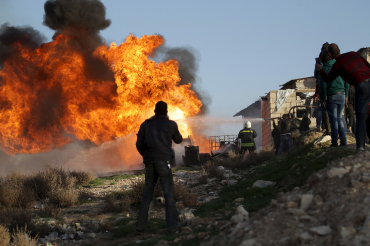 A fire in Idlib province