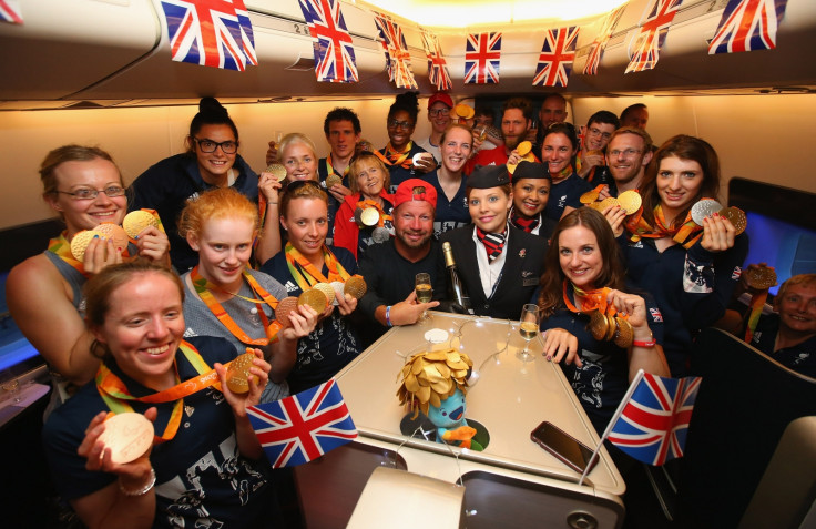 Team GB on board their flight home