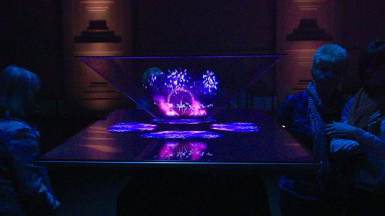 Holographic TV showing fireworks display