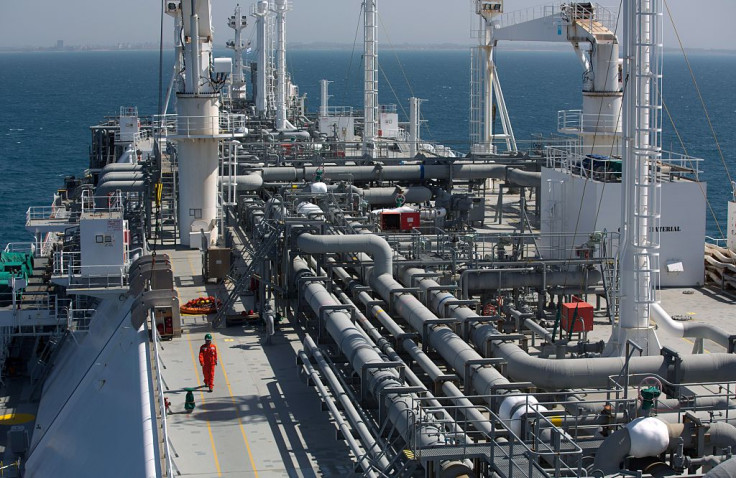 An employee walks on the Expedient regasification ship, anchored off the coast of Israel in the Mediterranean Sea o