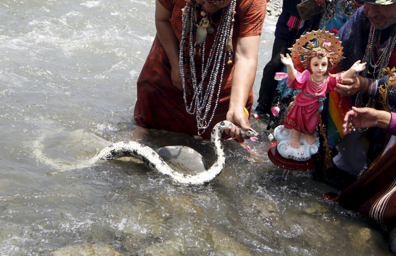 Peruvian shamans perform a ritual in the