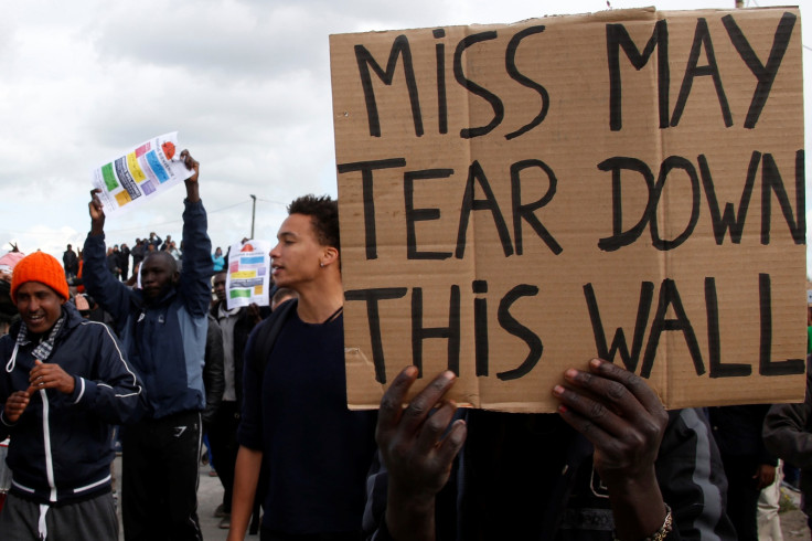 Protestors at Calais Jungle camp 1 Oct