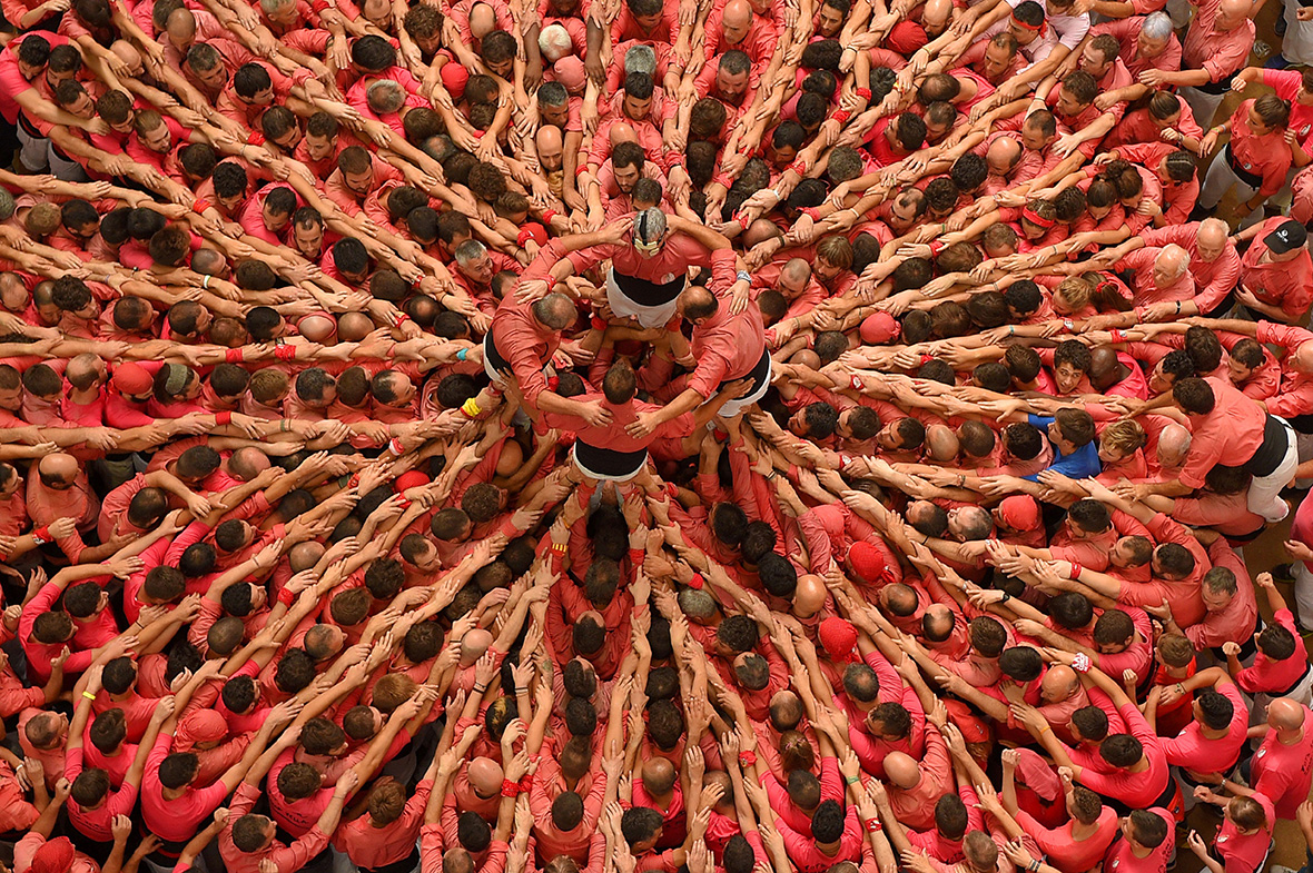 Spain Teams construct human towers at the 26th Concurs de Castells in