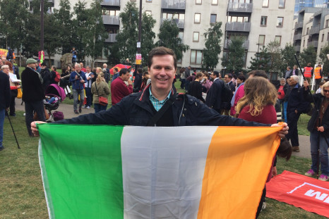 Austin Harney was at the rally representing the Irish community