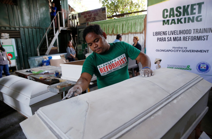 A former drug user undergoing rehabilitation makes coffins