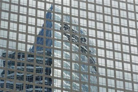 The Goldman Sachs headquarters building is reflected in the windows of a neighbouring building in New York