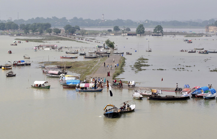A view of a flooded road on the banks of river Ganga in Allahabad