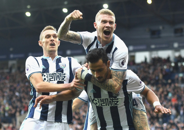 West Brom players celebrate scoring