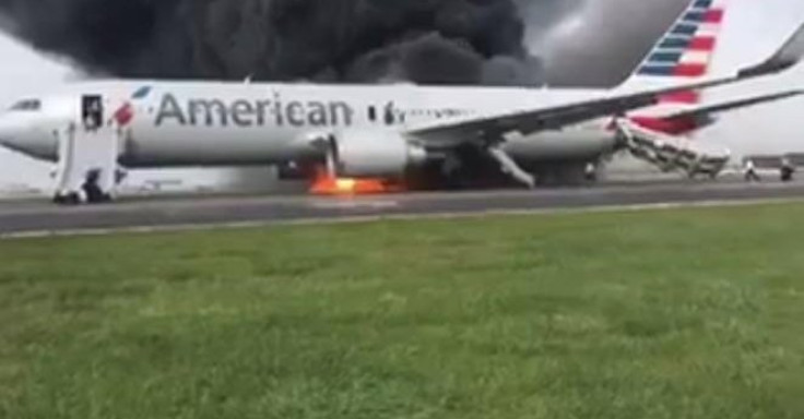 American Airlines flight in flames