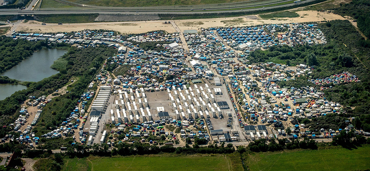 Calais Jungle camp migrants refugees aerial