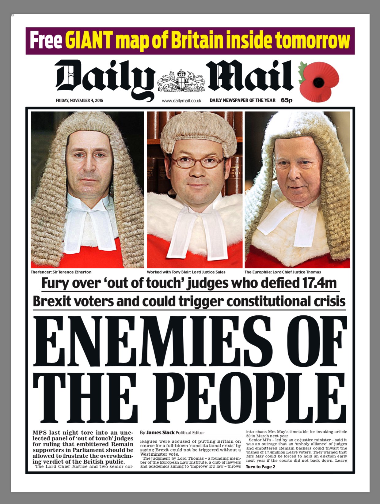 Daily Mail front page after brexit ruling