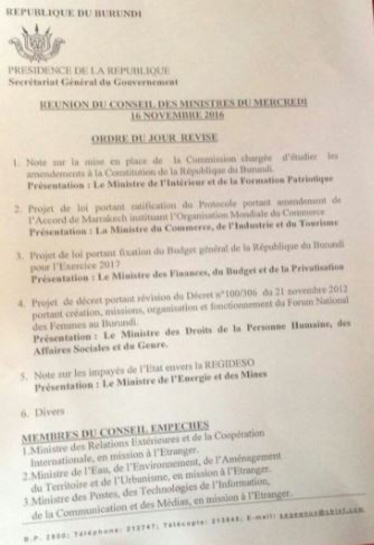 Agenda of the Council of Ministers