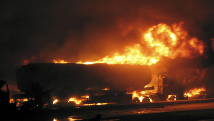 Burning fuel truck