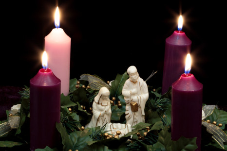 Advent wreath and nativity figures