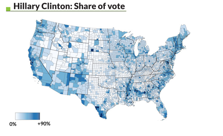 Hillary Clinton: Share of vote