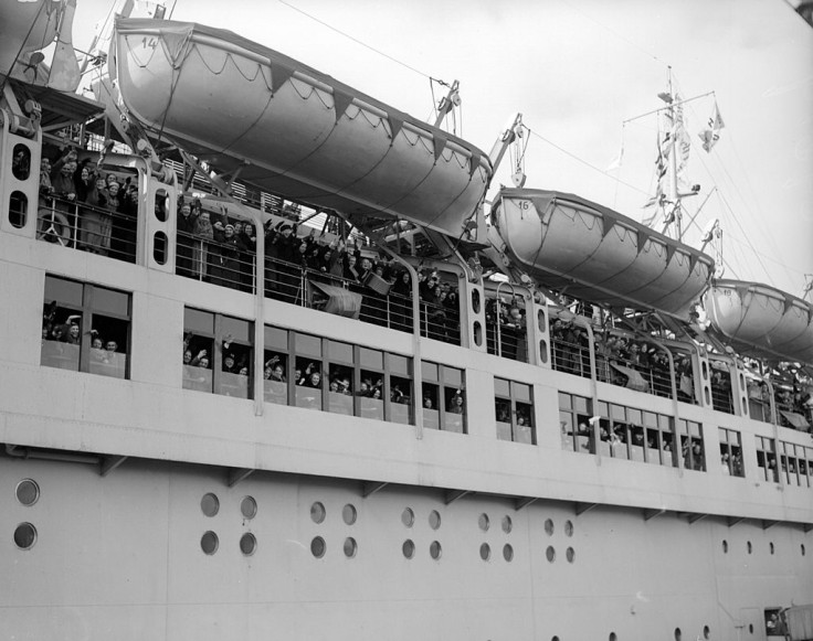  Passengers on board the Wilhelm Gustloff giving the Nazi salute shortly before leaving Tilbury Docks.