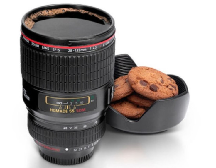 Camera lens coffee flask