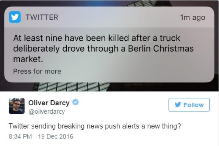 Twitter breaking news alert for Berlin attack