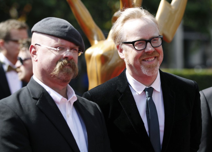 &quot;MythBusters&quot; hosts Jamie Hyneman (L) and Adam Savage (R) arrive at the 2011 Primetime Creative Arts Emmy Awards in Los Angeles