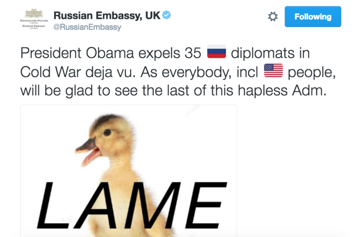 Russian Embassy tweet following Obama sanctions