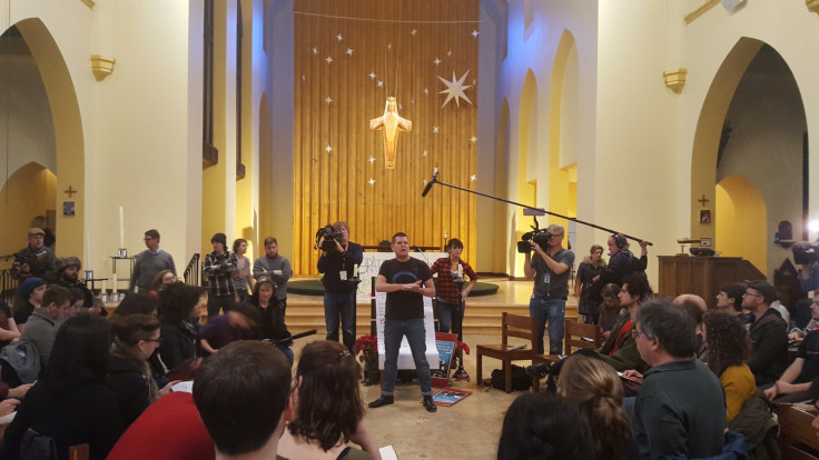 DisruptJ20 organiser speaks in a church