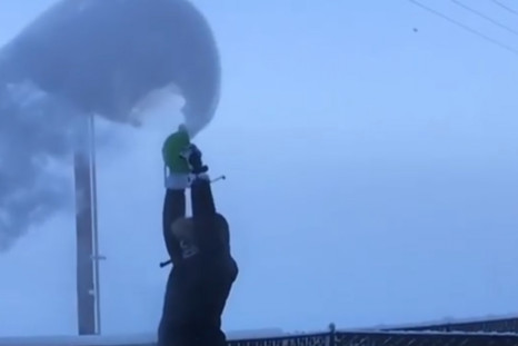 Sub-zero Alaskan temperatures instantly freeze water