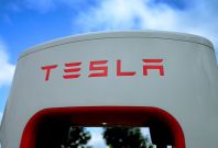 Tesla logo on Supercharger