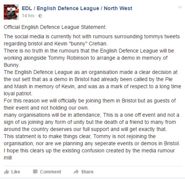 EDL statement Kevin Crehan march