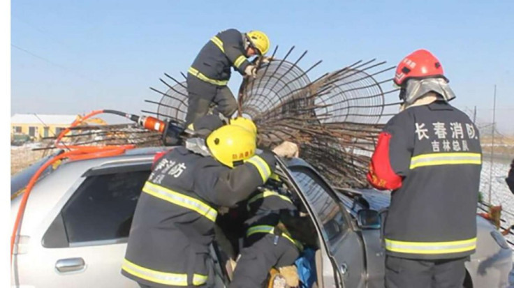 Firefighters free the man from the vehicle